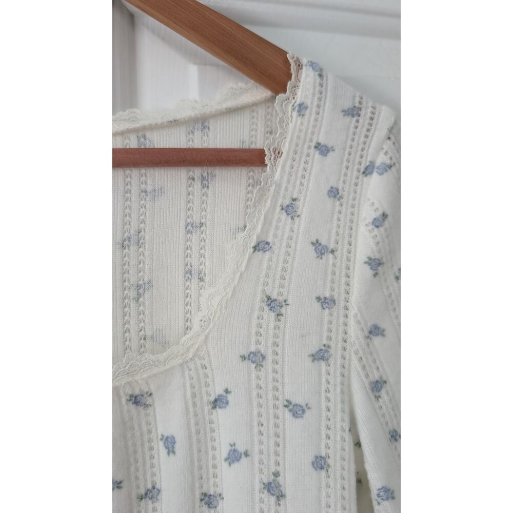 Pink Rose Floral Pointelle Long Sleeve Top - Picture 4 of 8